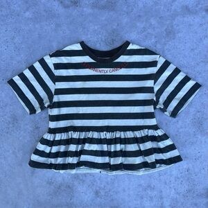 ★ Neon Riot "Permanently Cancelled" Black & White Striped Flair Waist T-Shirt ★